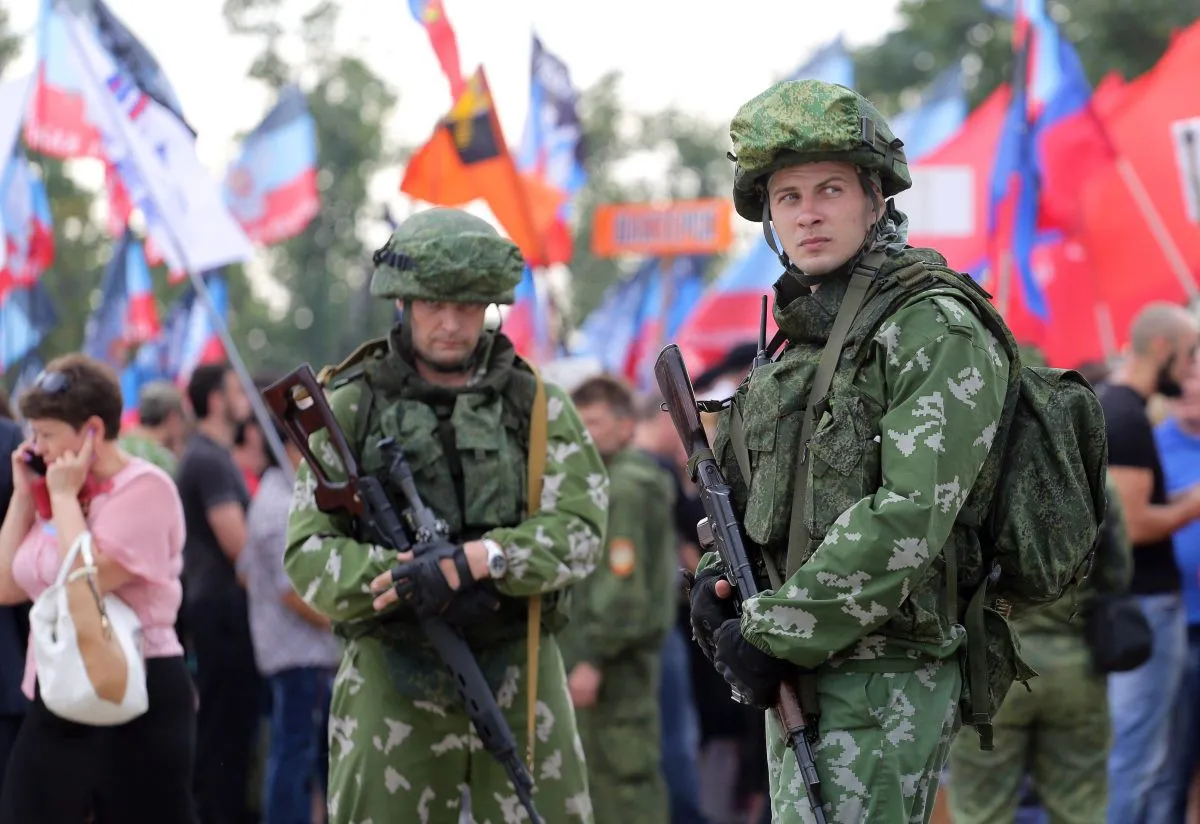 Separatistitaistelijoita Donetskin alueella Itä-Ukrainassa 7. syyskuuta 201.