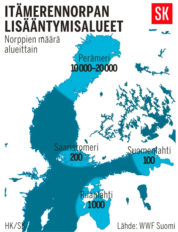 Norppakanta keskittyy alueille, jotka yleensä jäätyvät talvisin.