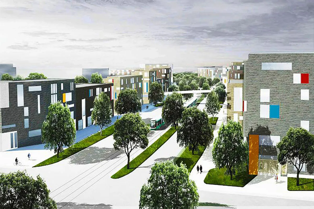 Kaupunkibulevardia Helsingin Laajasalossa. Havainnekuva.