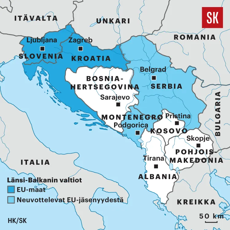 Länsi-Balkanilla Slovenia ja Kroatia ovat EU-maita. Serbia ja Montenegro ovat päässeet neuvottelupöytään, muiden tielle on tullut uusia esteitä.