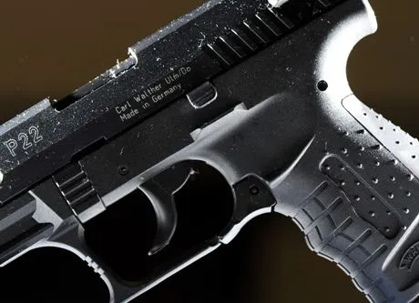 Walther P22 Target semi-automatic small bore pistol pictured in a gun shop in Helsinki on September 24, 2008. A 22-year-old gunman Matti Juhani Saari opened fire on students with similar semi-automatic pistol in Kauhajoki, Western Finland, on Tuesday morning September 23, 2008, killing ten people and injuring one before shooting himself.